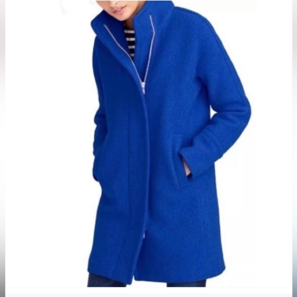 J.Crew stadium wool jacket coat blue midweight classy elegant statement trendy